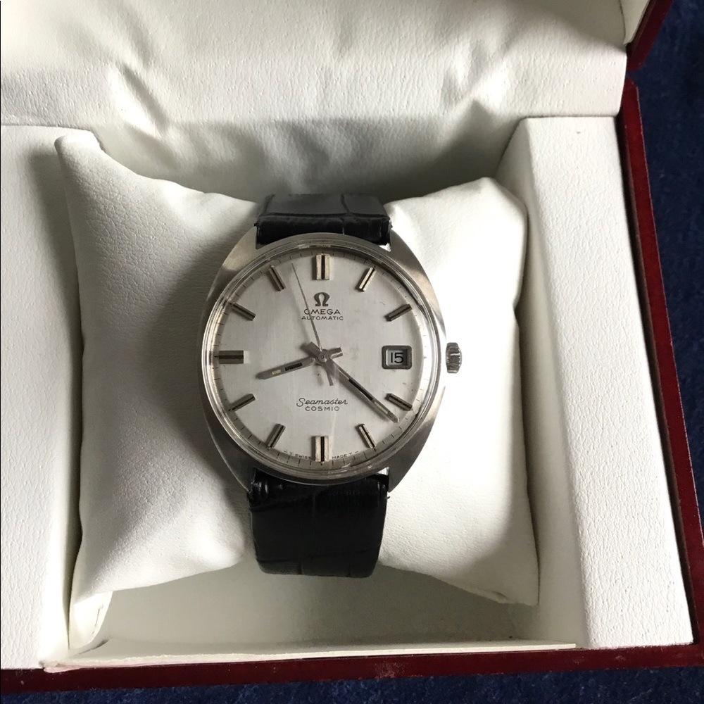 Omega Seamaster Watch with Black Strap and Silver Dial